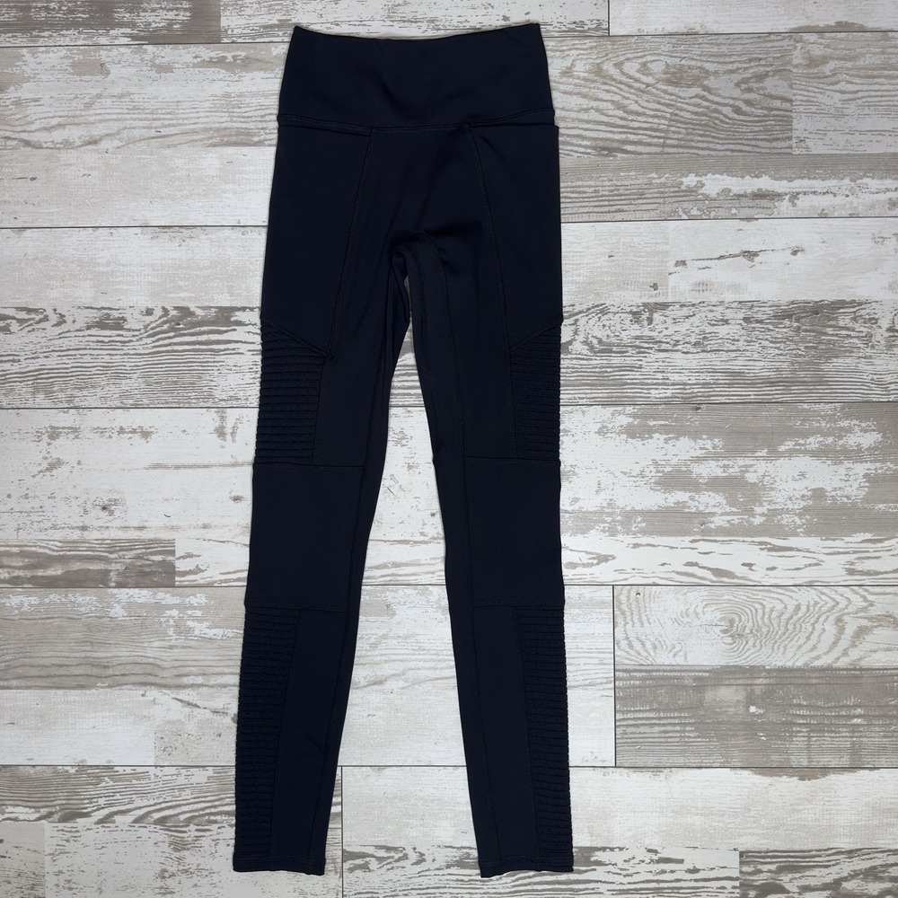 Fabletics Leggings Womens XXS Black Motion365+ Moto High Waisted Ankle Textured